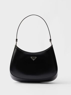 Prada Black Brushed Leather Shoulder Bag with Logo Triangle